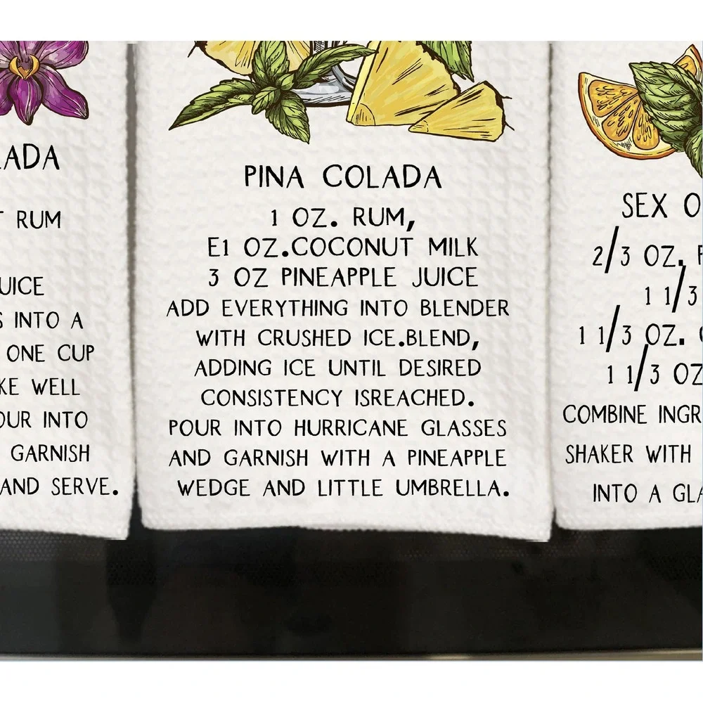 Tropical Cocktail Beverage recipe Bar towel set, Gift for Dad, Dish Towel, set 1